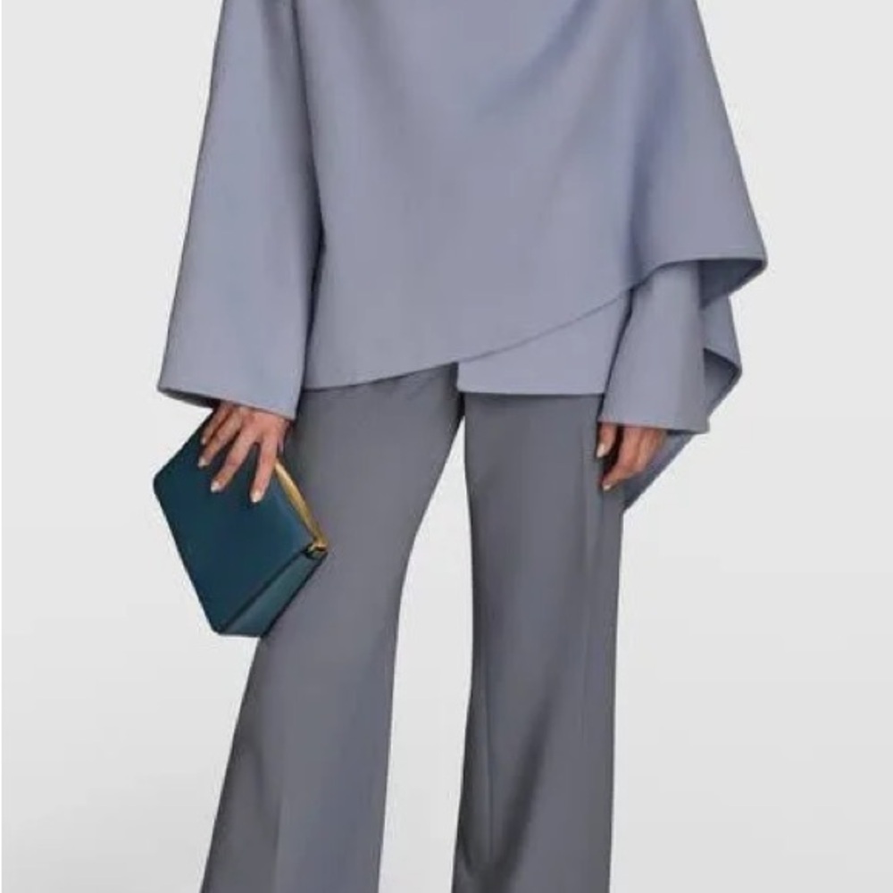 Donna Karen New York Baby Blue Wool Blend Wrap Cape XL - Picture 3 of 11